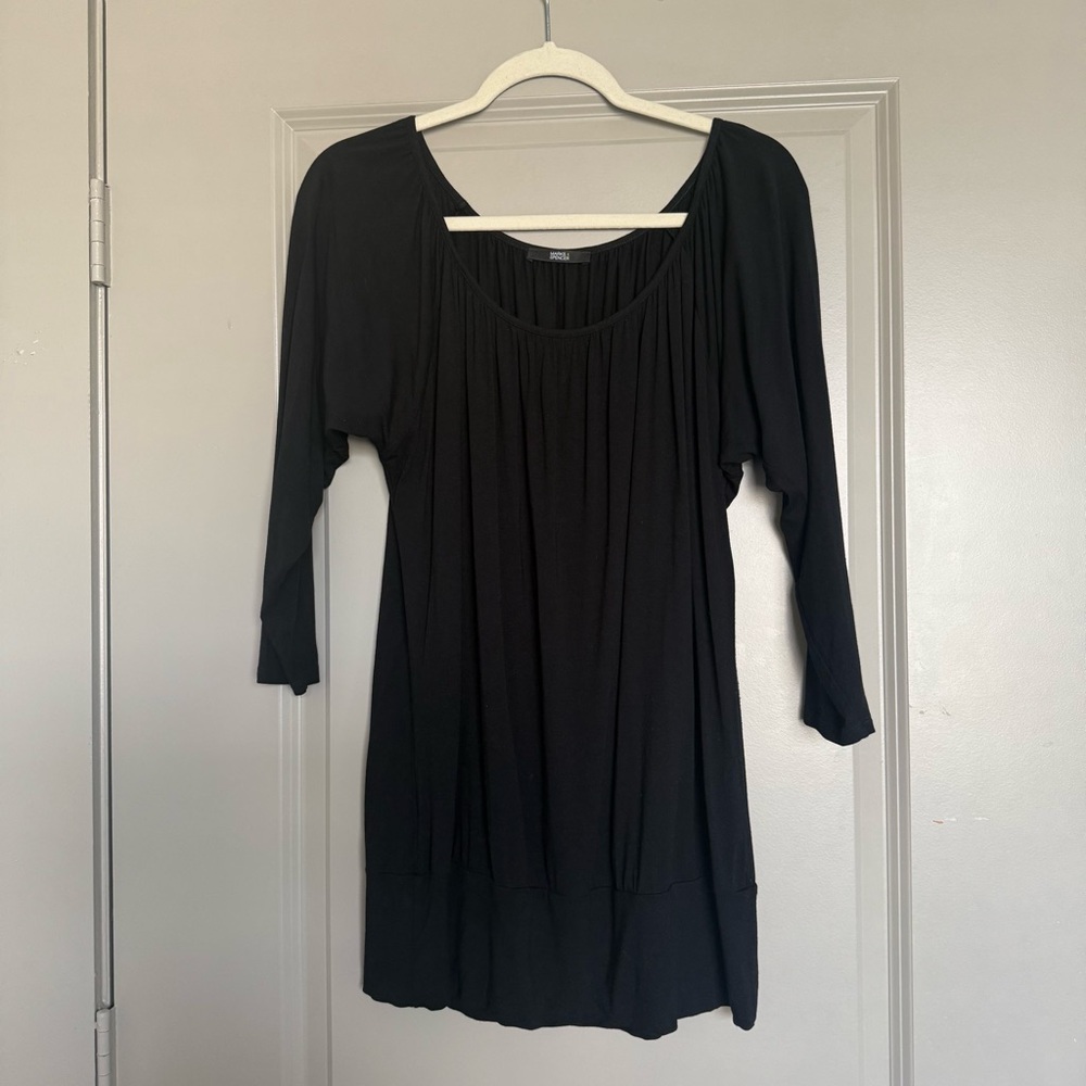 Marks & Spencer Black Stretch Shirt Round Neck Size UK20 / XL